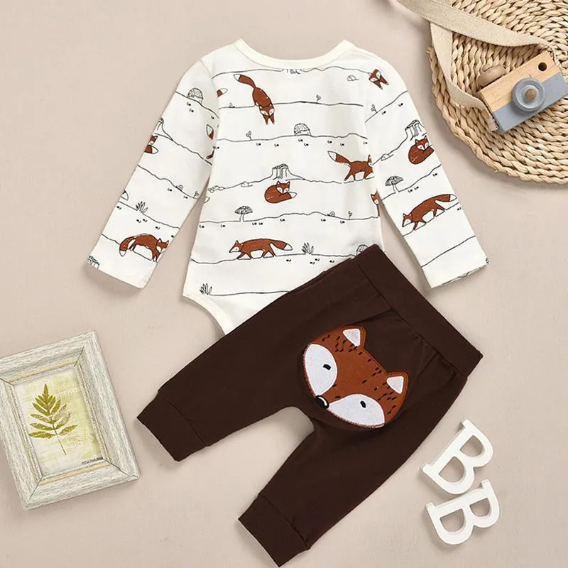 2PCS Cute Cartoon Animal Print Babysuits and Pants Wholesale children's clothing