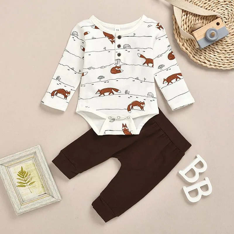 2PCS Cute Cartoon Animal Print Babysuits and Pants Wholesale children's clothing