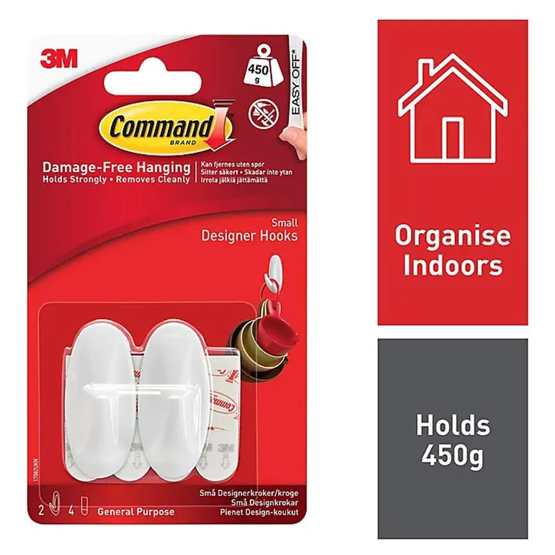 3M Command Small Designer 2 Hooks/4 Strips Pack - White | 3M17082