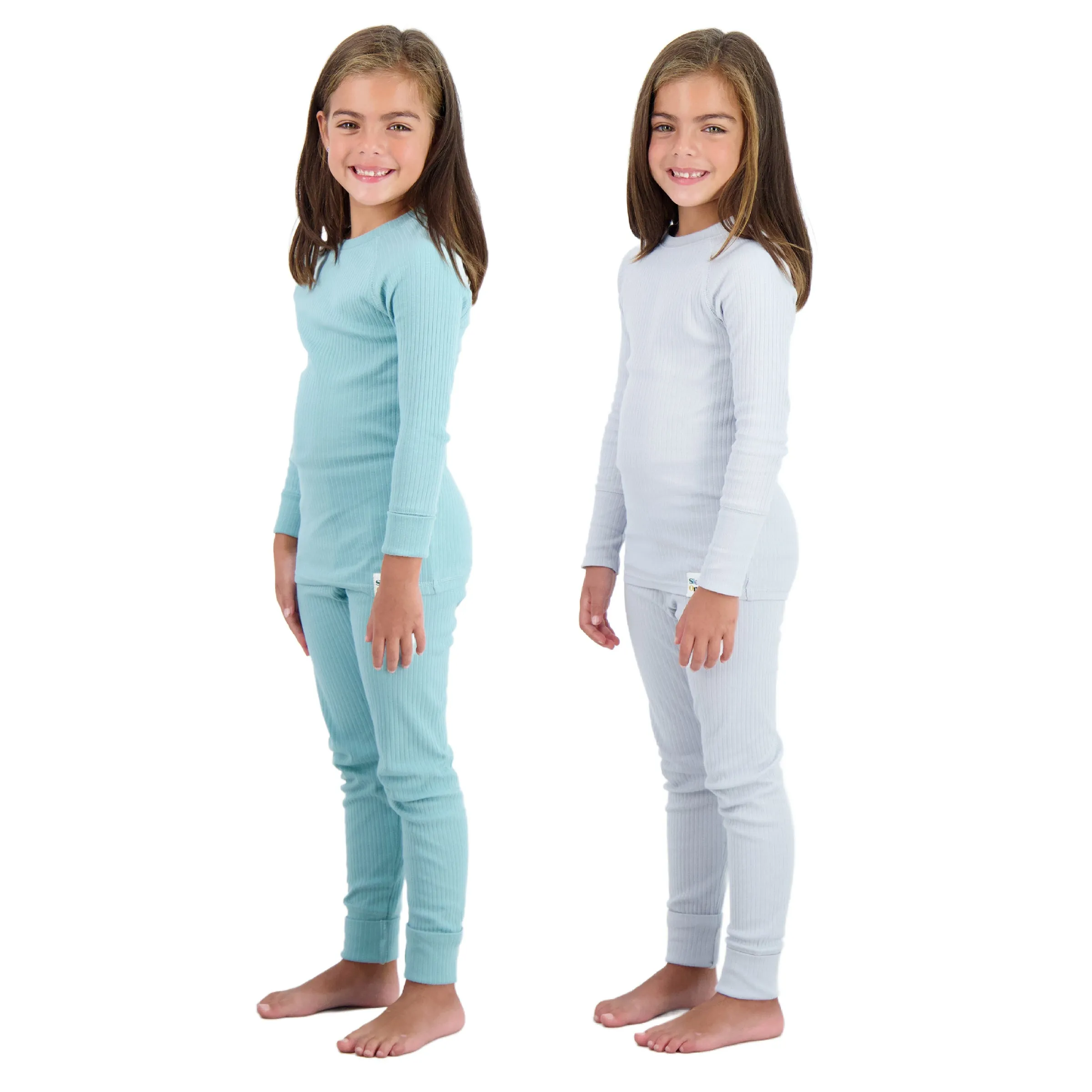 4-Piece 100% Organic Cotton Rib Knit Pajama Sets for Boys & Girls, Green & Gray