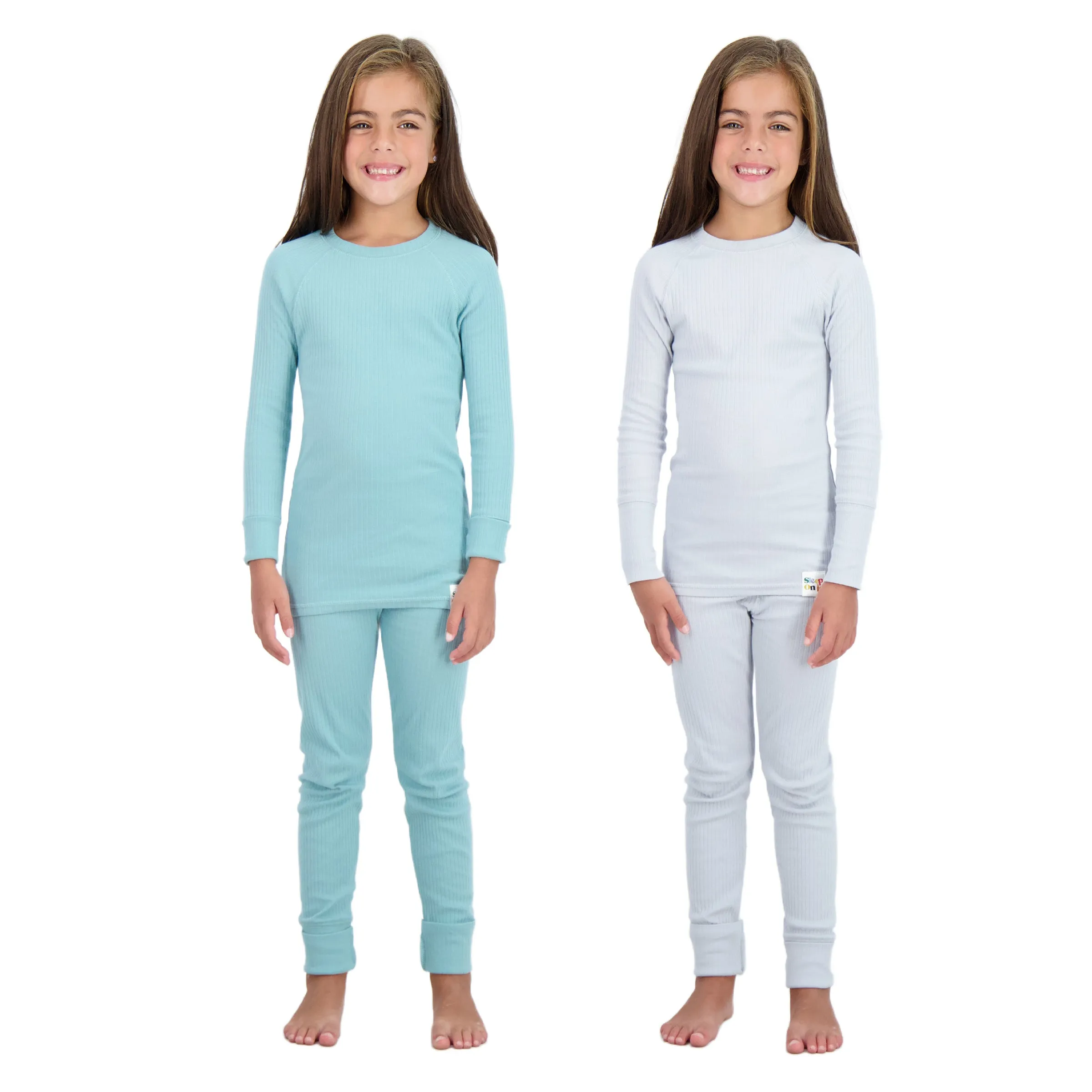 4-Piece 100% Organic Cotton Rib Knit Pajama Sets for Boys & Girls, Green & Gray