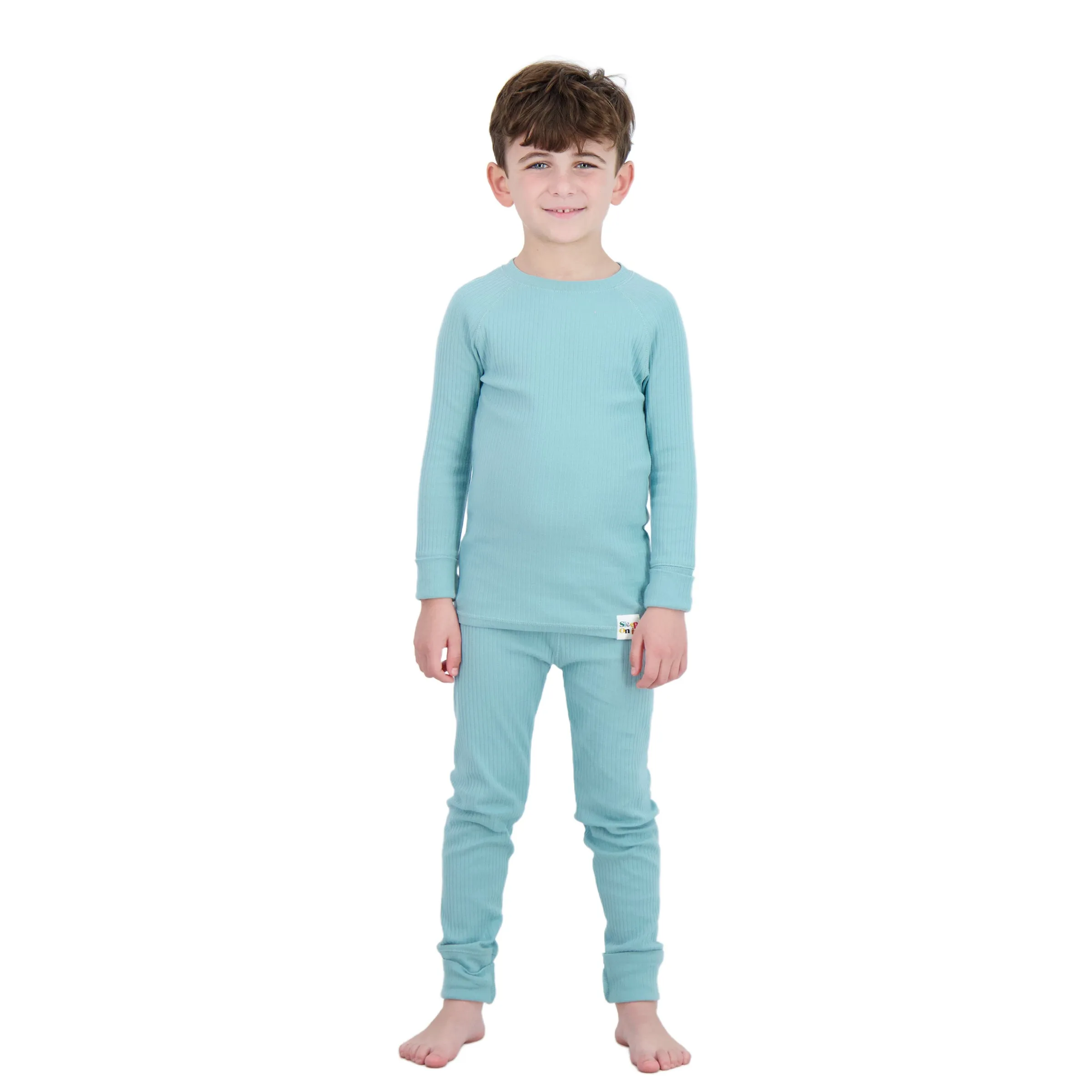 4-Piece 100% Organic Cotton Rib Knit Pajama Sets for Boys & Girls, Green & Gray