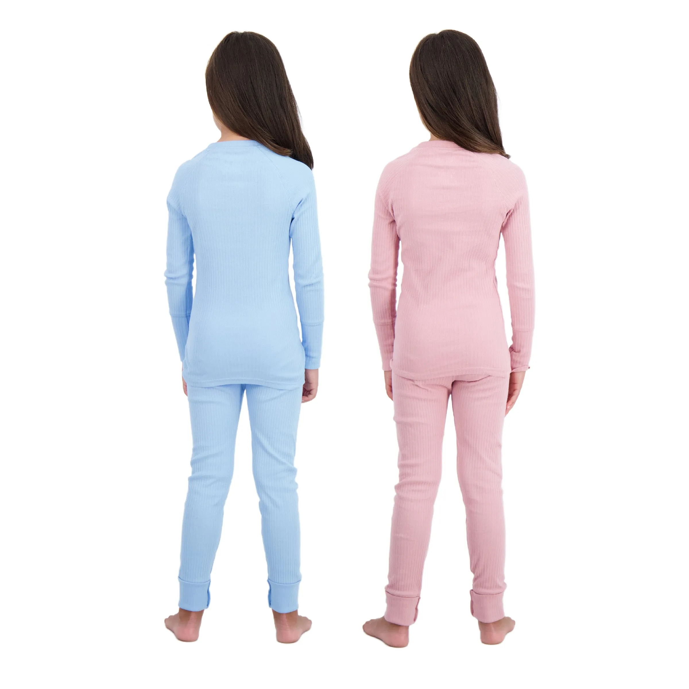 4-Piece 100% Organic Cotton Rib Knit Pajama Sets for Boys & Girls, Light Blue & Pink