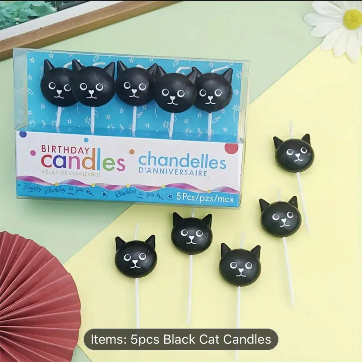 5pc Black Cat Birthday Candles