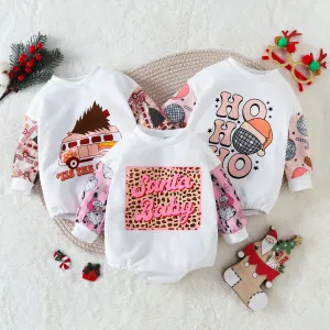 Baby Boys Girls Solid Cartoon Print Long Sleeve Bodysuit Christmas Creeper