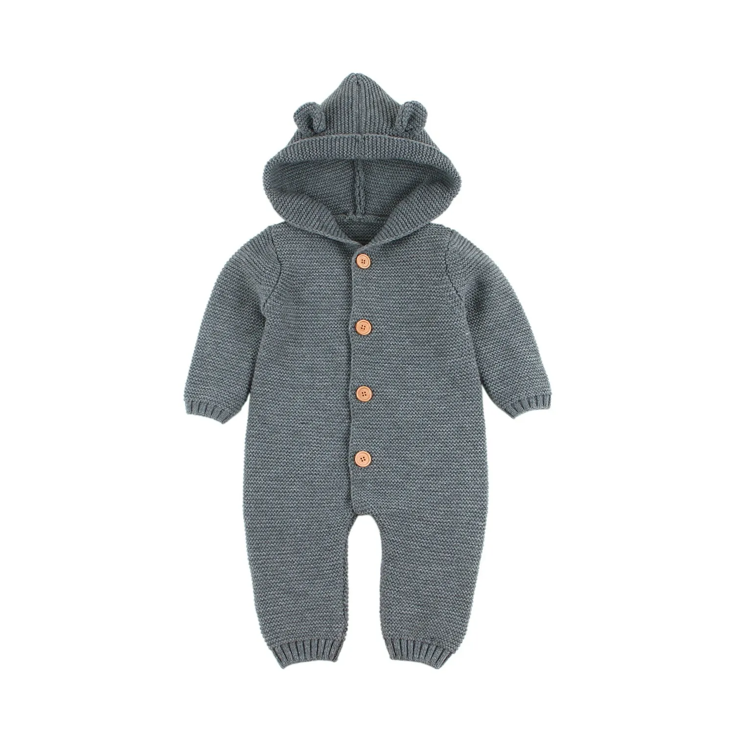 Baby Boys Girls Solid Color Knitted Hooded Cartoon Onesie