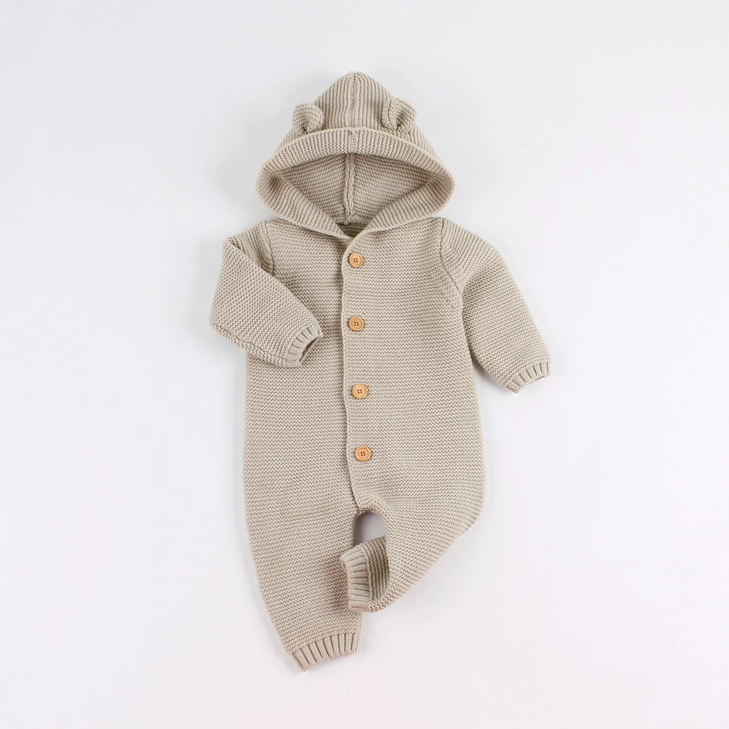 Baby Boys Girls Solid Color Knitted Hooded Cartoon Onesie