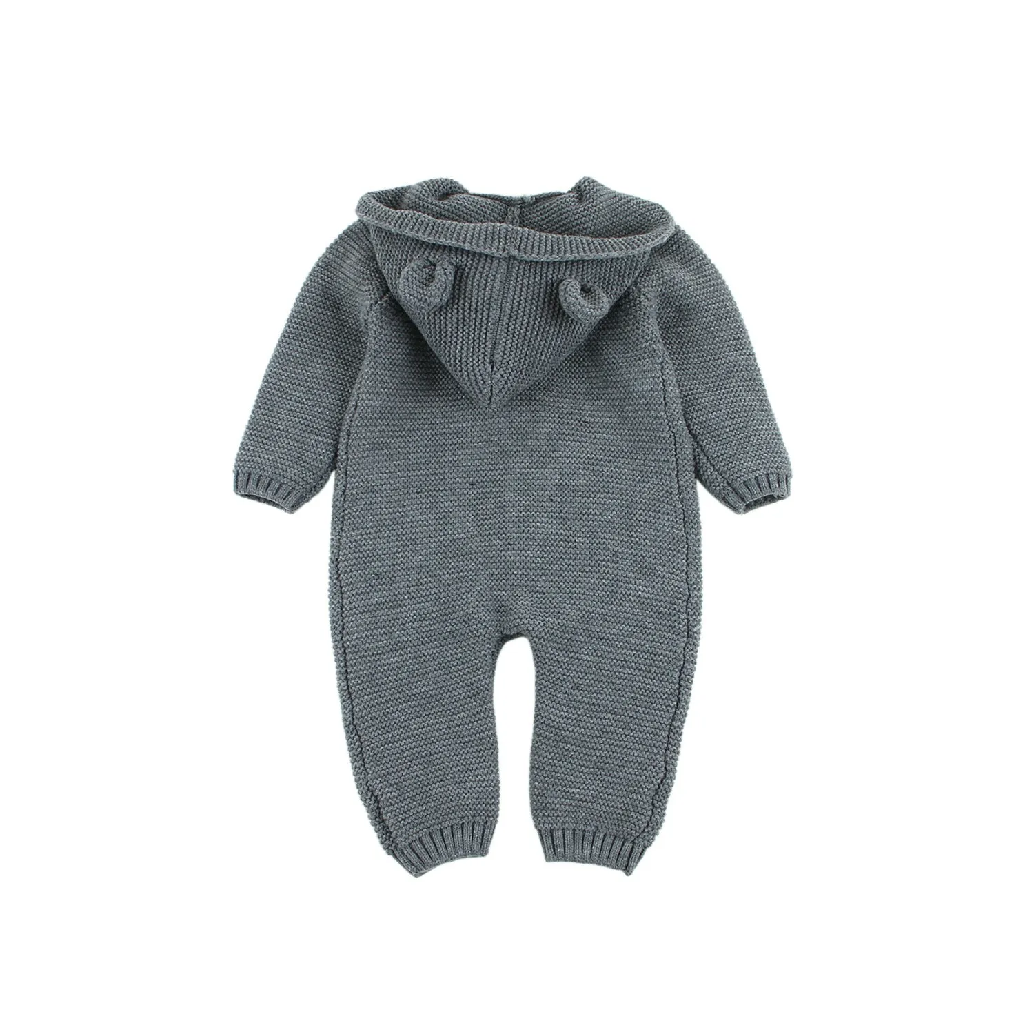 Baby Boys Girls Solid Color Knitted Hooded Cartoon Onesie