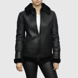 Buy Best Women's World War II Shearling Sheepskin Aviator Black Leather Jacket