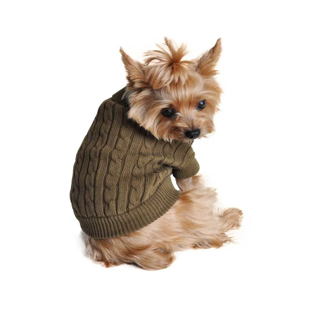 Cable Knit Dog Sweater in Herb Green