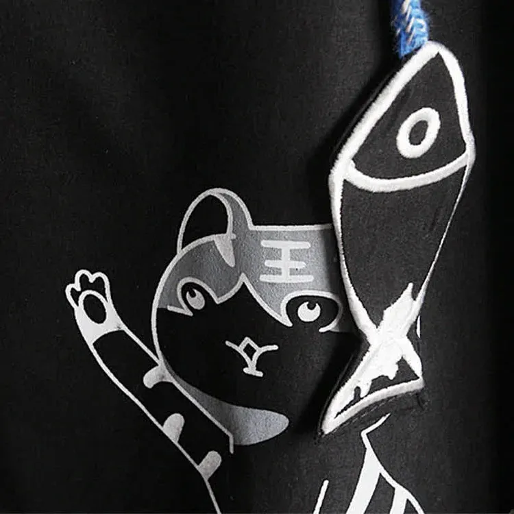 Cartoon Fox Mask Kitty Fish Drawstring Hoodie Coat