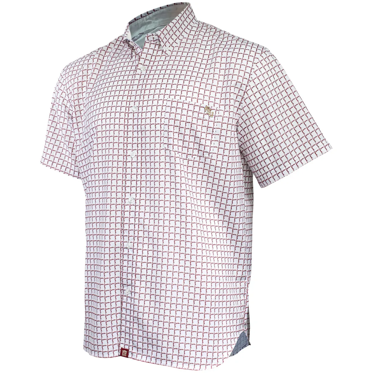 College Plaids Men's FSU Spear Short Sleeve Button-Up Shirt with Embroidered FSU Logo - White