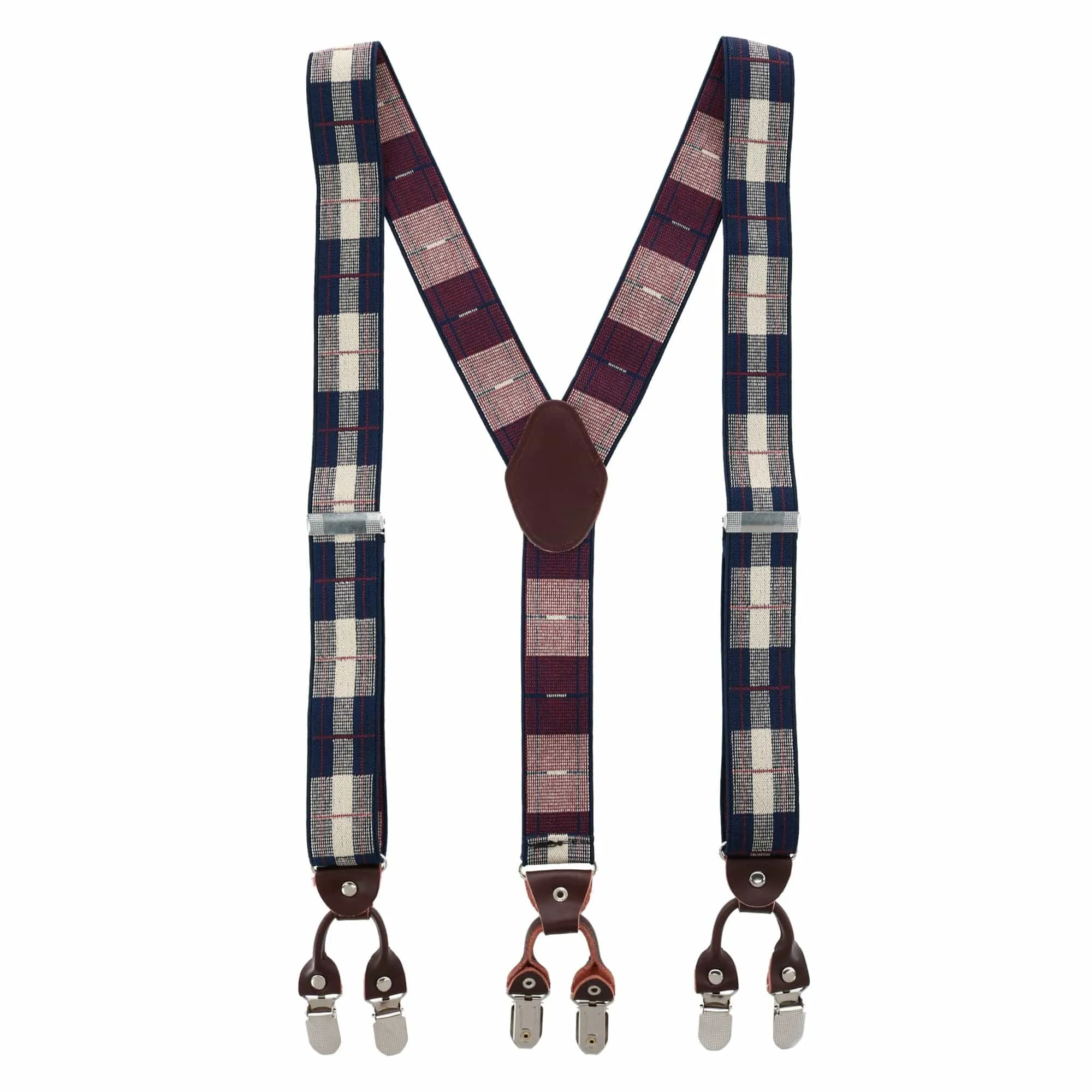 CTM® Men's 1.375 Inch Wide Plaid Print Y-Back Double Clip-End Suspenders