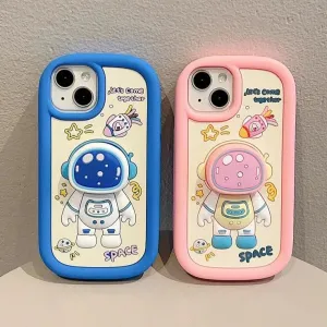 Cute Cartoon Astronaut Phone Case with Holder for iPhone 15, 14, 13, 12 Pro Max