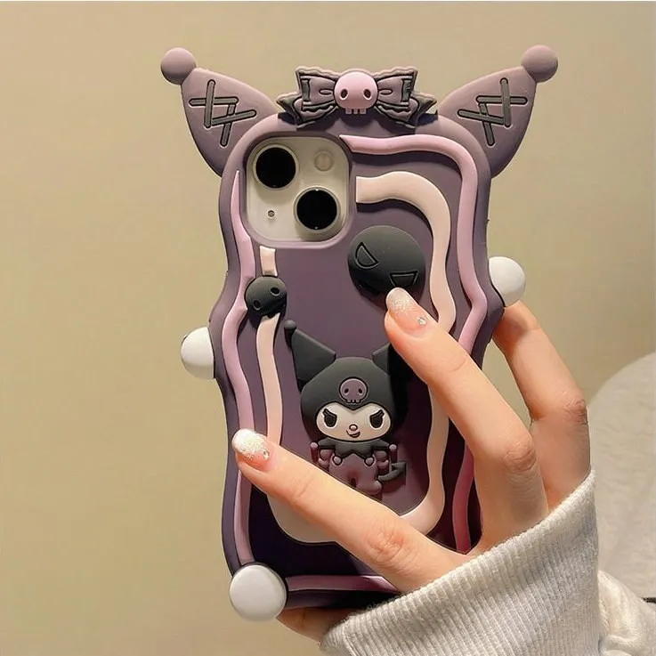 Cute Kawaii 3D Kuromi Sanrio Cartoon Character Design Silicone Protective Shockproof iPhone Case for iPhone 11 12 13 14 15 Pro Max Case