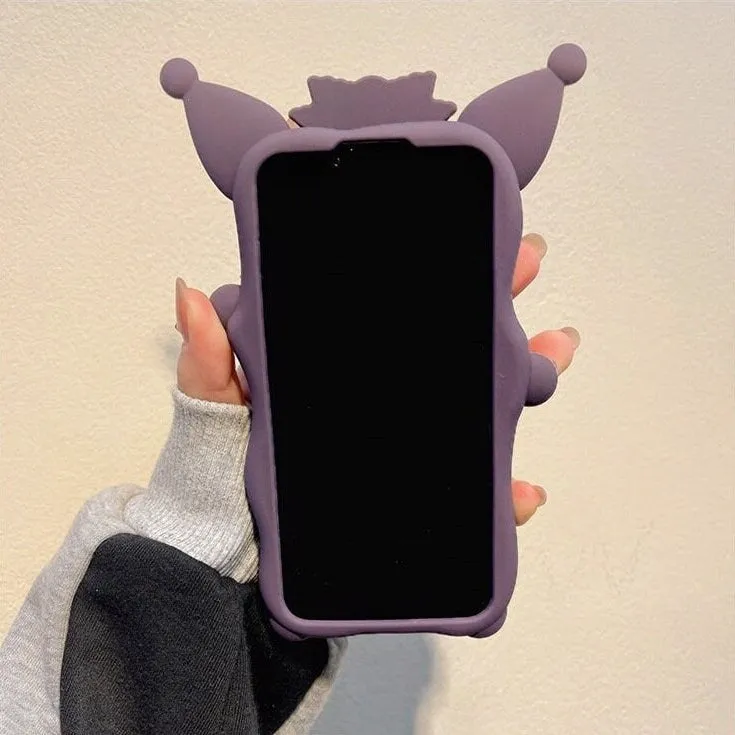 Cute Kawaii 3D Kuromi Sanrio Cartoon Character Design Silicone Protective Shockproof iPhone Case for iPhone 11 12 13 14 15 Pro Max Case