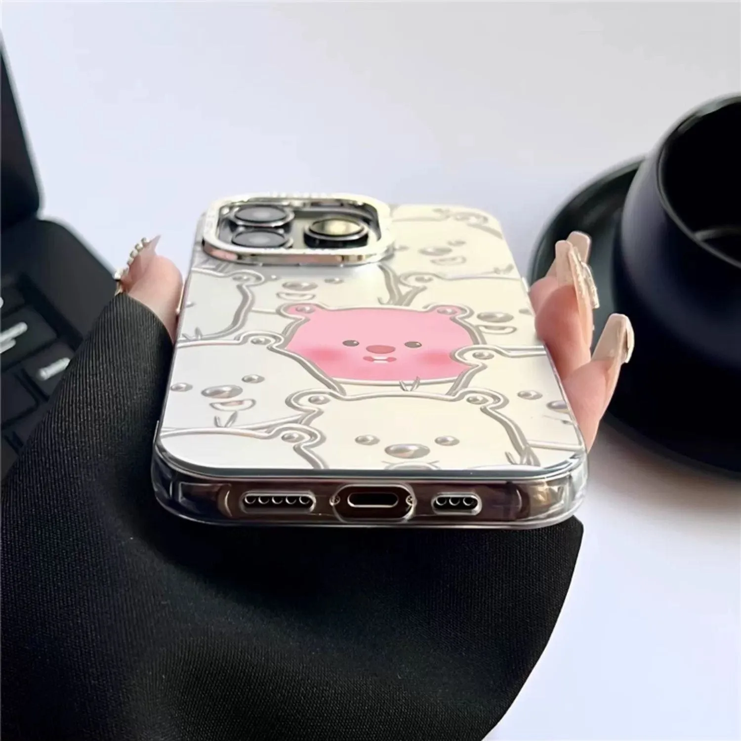 Cute Pink 3D Piggies Eletectroplated Silver Matte Design Protective Shockproof Phone Case   Cute Pig Charm for iPhone 11 12 13 14 15 Pro Max