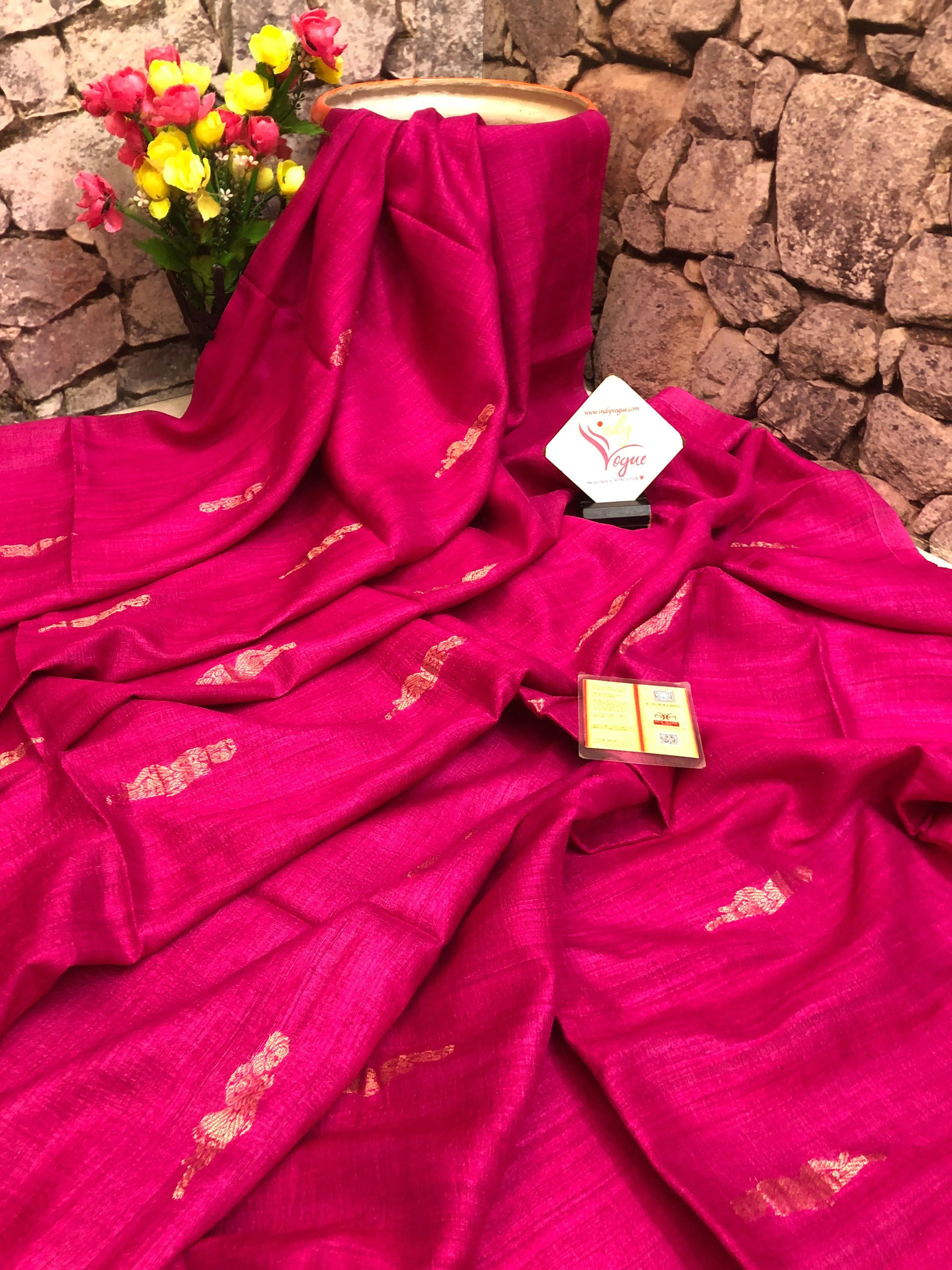 Dark Magenta Color Pure Matka Tussar Handloom with Baluchari Design