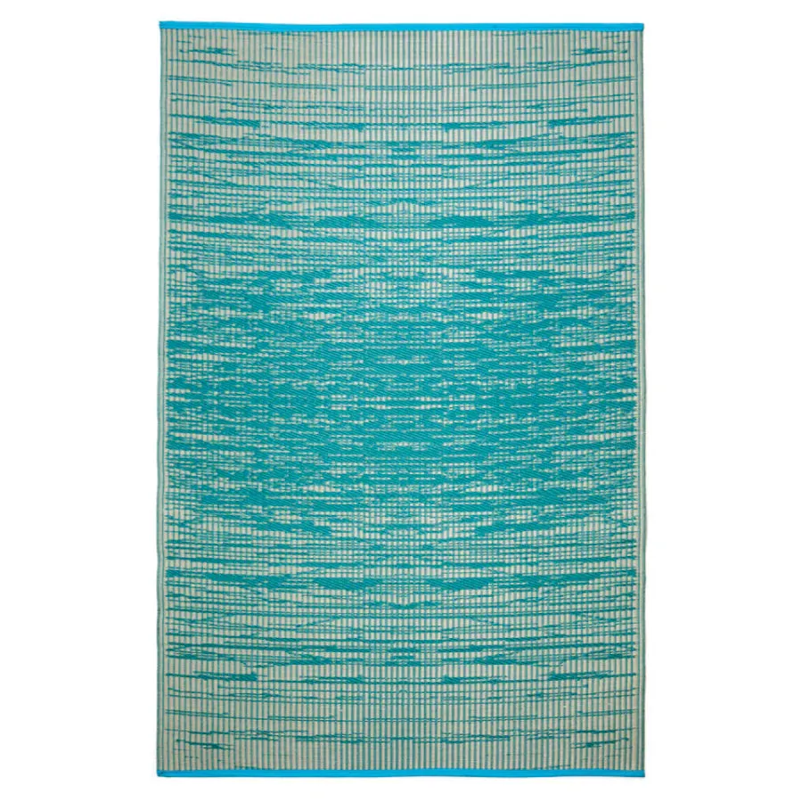 Eco Friendly Outdoor Rug - Abstract - Teal & White