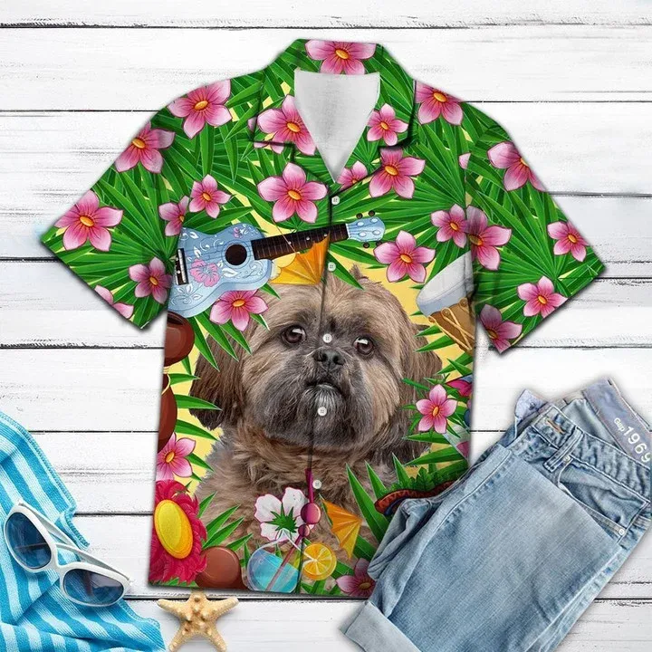 Funny Lhasa Apso Summer Party With Guitar Pattern Hawaiian Shirt