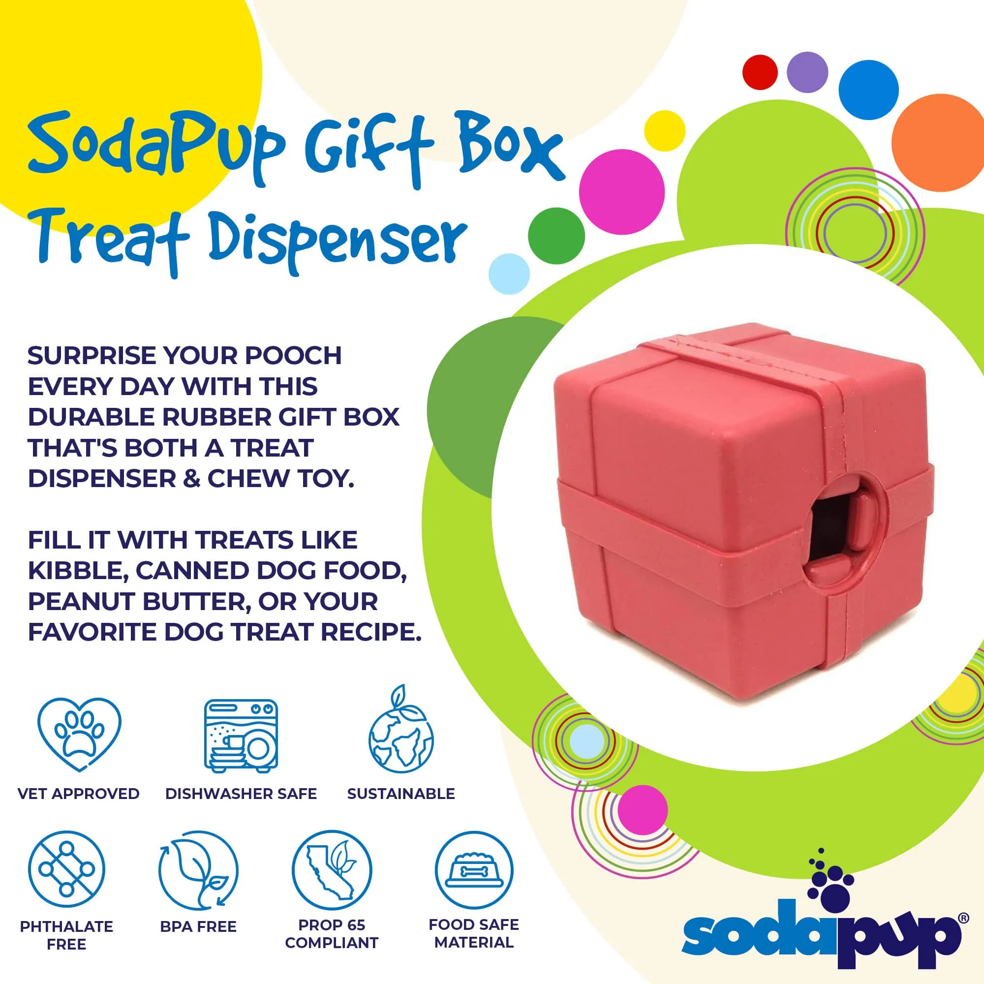 Gift Box eDispenser Durable Rubber Chew Toy & Treat Dispenser