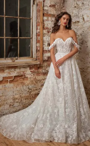 H1002 - Popular Sweetheart Lace Appliques With Sweep Train Long Boho/Beach Wedding Dress