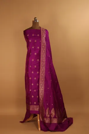 Hand Woven Purple Pure Silk Suit Dupatta