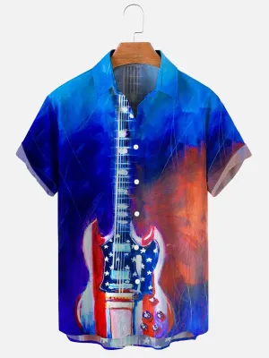 Independence Day American Flag Guitar Men's hawaiian Shirt, 4th of july hawaiian shirt