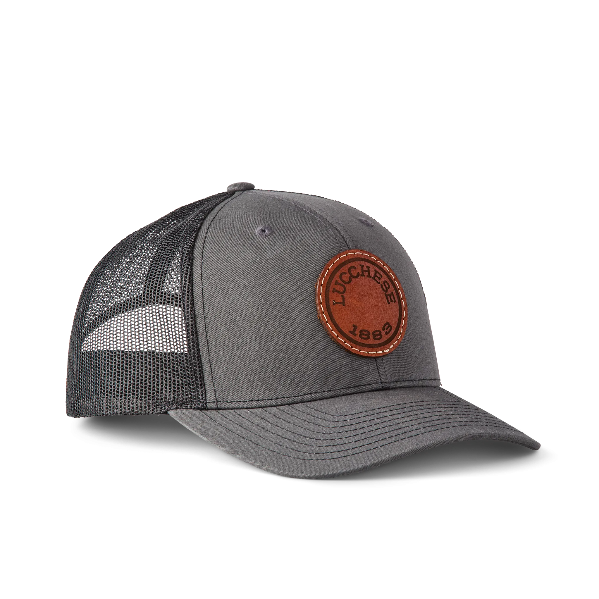 Leather Patch Cap Round :: Charcoal   Black