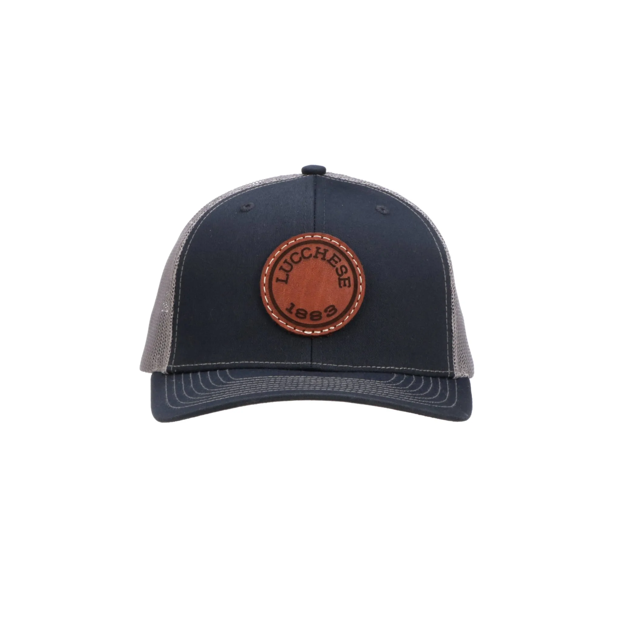 Leather Patch Cap Round :: Navy   Charcoal