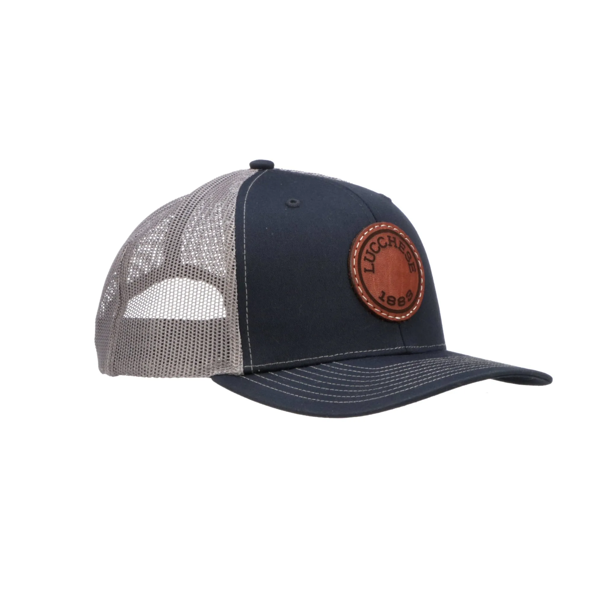 Leather Patch Cap Round :: Navy   Charcoal