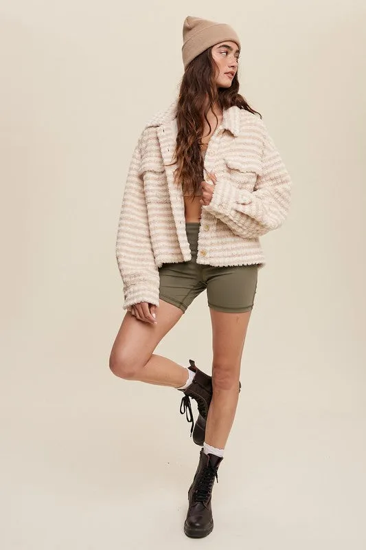 Long-Sleeved Loose Fitting Plaid Fleece Shacket