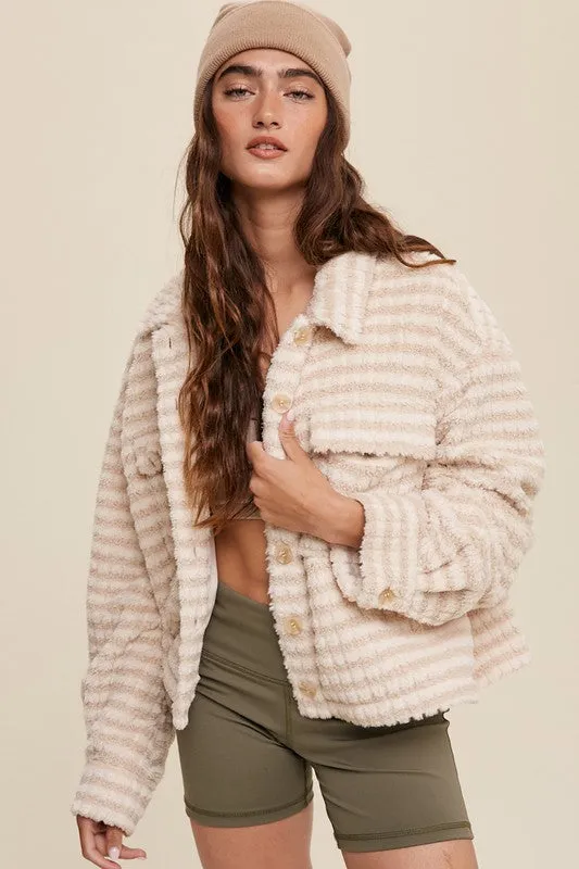 Long-Sleeved Loose Fitting Plaid Fleece Shacket