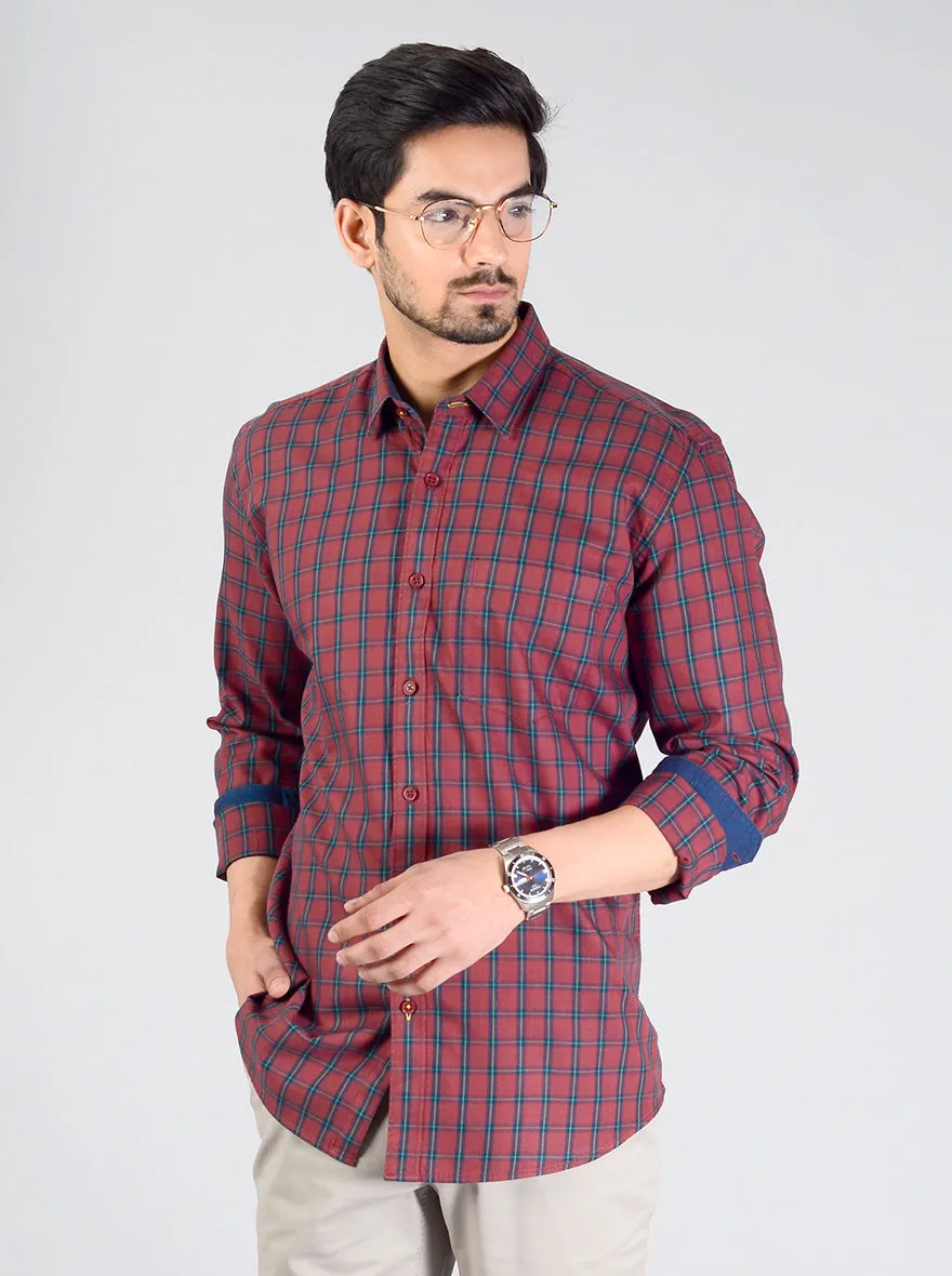 Maroon Checked Regular Fit Casual Shirt | Greenfibre