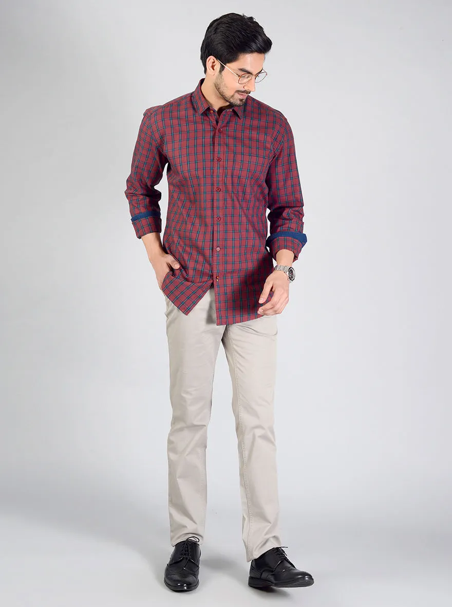 Maroon Checked Regular Fit Casual Shirt | Greenfibre