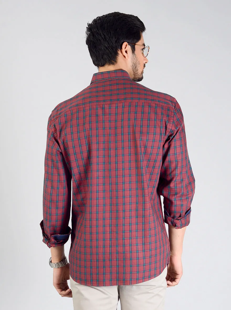 Maroon Checked Regular Fit Casual Shirt | Greenfibre