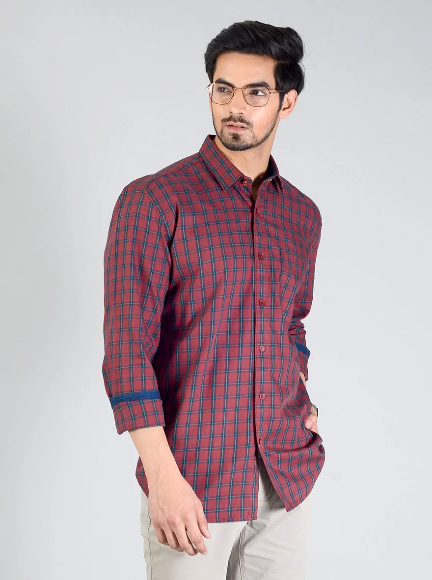 Maroon Checked Regular Fit Casual Shirt | Greenfibre