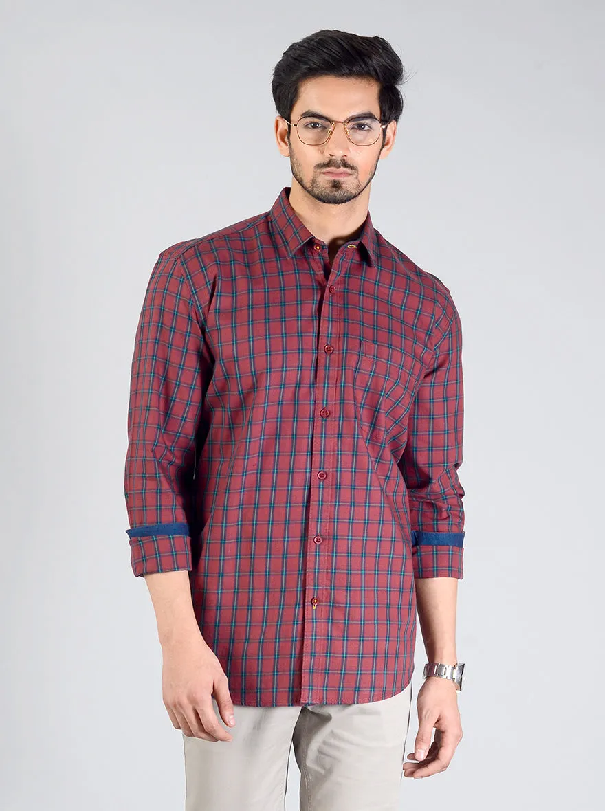 Maroon Checked Regular Fit Casual Shirt | Greenfibre