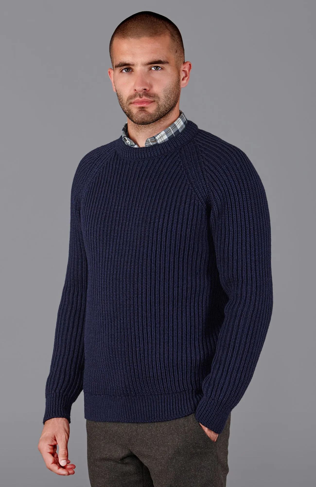 Mens British Wool Heavyweight Ribbed Jumper