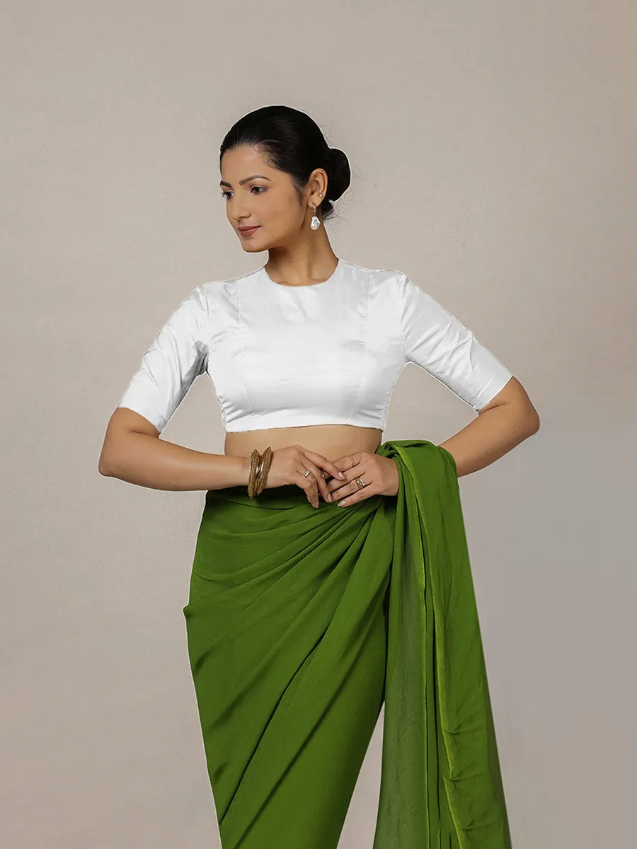 Myra x Rozaana | Pearl White Backless Saree Blouse w/ FlexiFit™