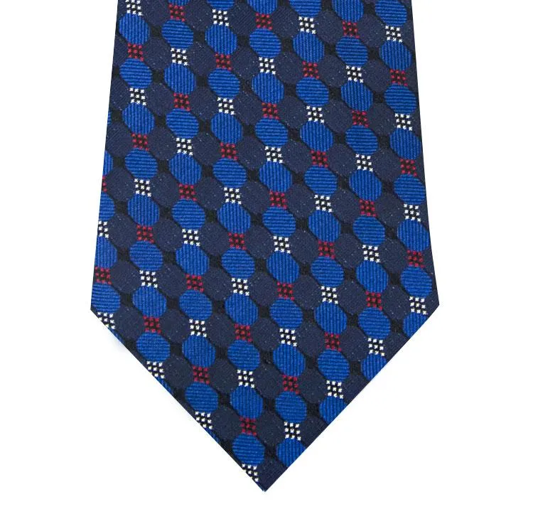 Navy and Blue Multi Circle Design Silk Tie