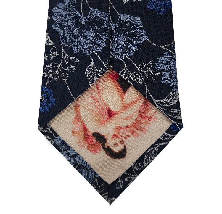 Navy and Floral Design Silk Tie