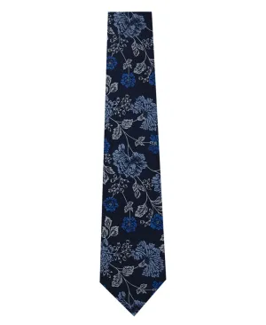 Navy and Floral Design Silk Tie