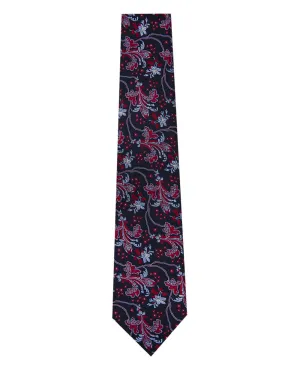 Navy Silk Tie with Red and Sky Blue Design