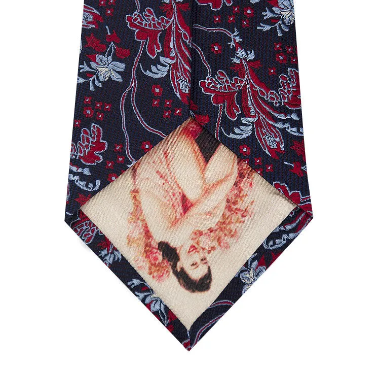 Navy Silk Tie with Red and Sky Blue Design