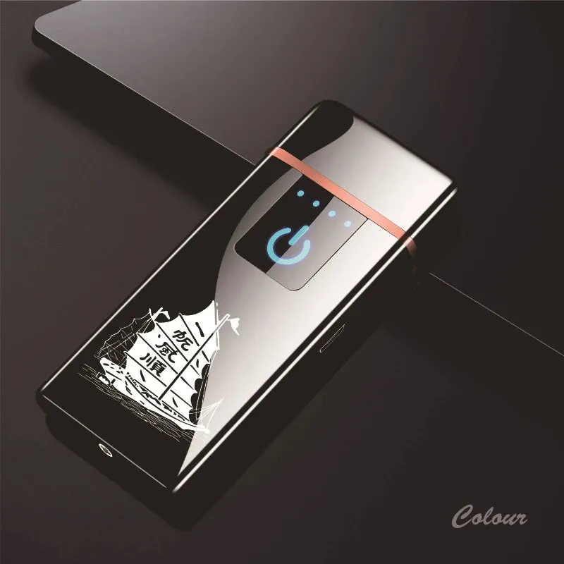 New Windproof Fingerprint Touch USB Lighter With LED Power Display Charging Lighter Ultra-thin Double-Sided Heating Wire