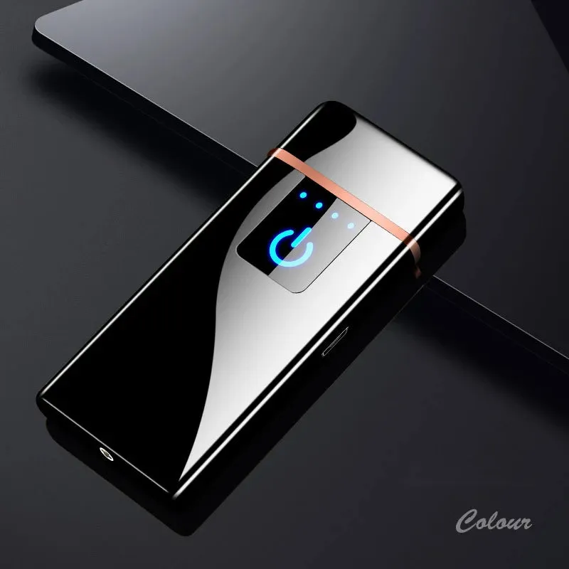 New Windproof Fingerprint Touch USB Lighter With LED Power Display Charging Lighter Ultra-thin Double-Sided Heating Wire