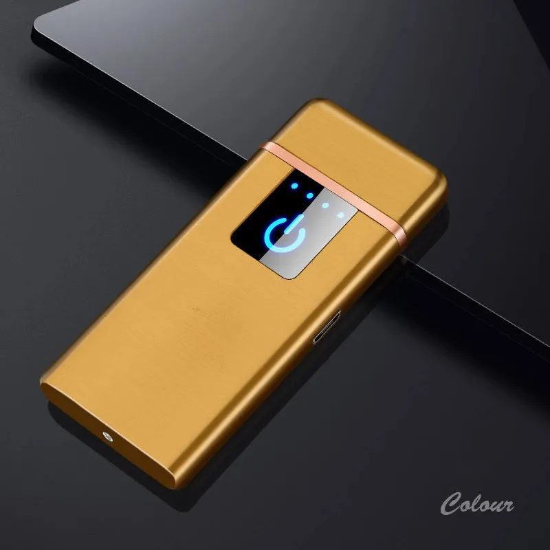 New Windproof Fingerprint Touch USB Lighter With LED Power Display Charging Lighter Ultra-thin Double-Sided Heating Wire