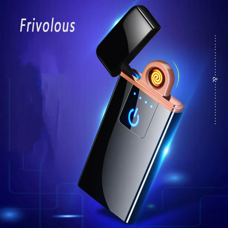 New Windproof Fingerprint Touch USB Lighter With LED Power Display Charging Lighter Ultra-thin Double-Sided Heating Wire