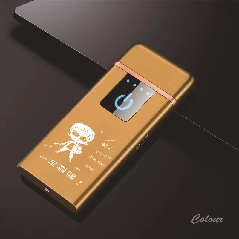 New Windproof Fingerprint Touch USB Lighter With LED Power Display Charging Lighter Ultra-thin Double-Sided Heating Wire